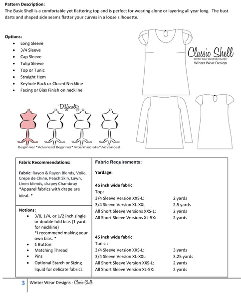 Classic Shell for Women Size XXS-5X