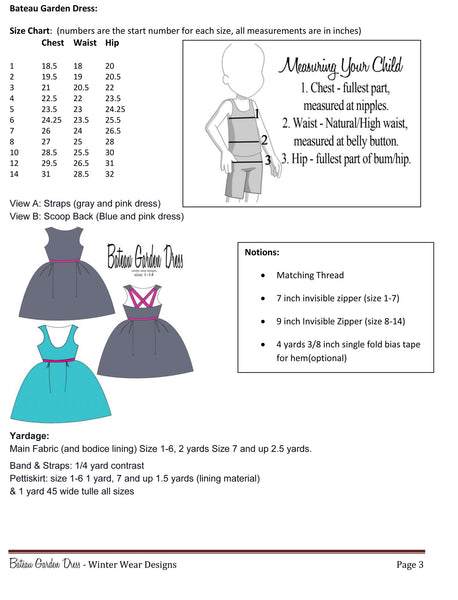 Bateau Garden Dress for Girls size 1-14
