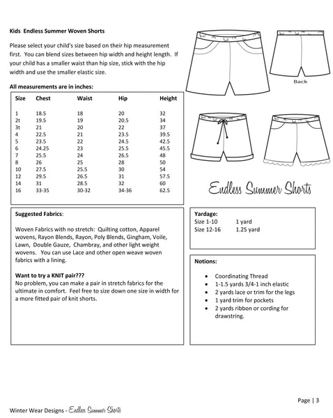 Endless Summer Shorts for Kids Size 1-16