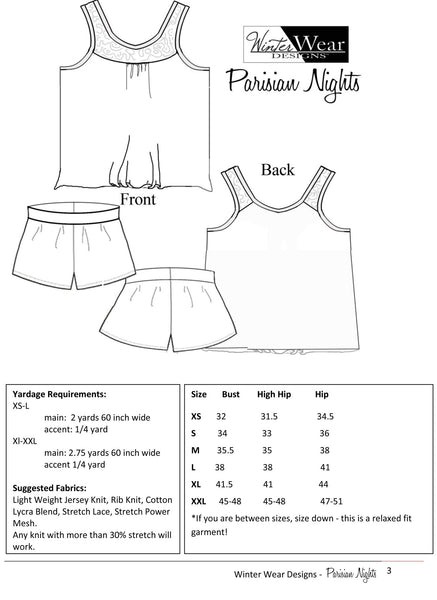 Parisian Nights PJ Top and Shorts for Women size XS-XXL